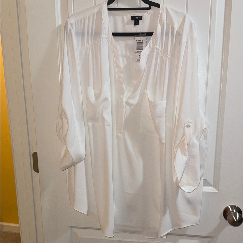 Torrid White Blouse with Roll-Up Sleeves